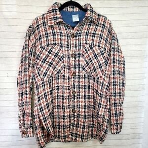 NAGRI RED, WHITE & BLUE TEXTURED PLAID SHIRT JACKET, SZ LARGE